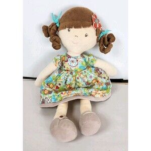 Bonikka Rag‎ Doll  Curly Light Brown Hair Plush 15" Toy floral  dress soft